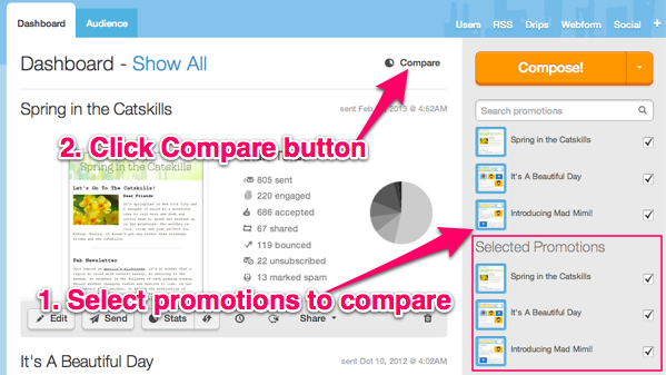 Compare Stats, select promos and click the compare button