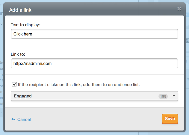 Mad Mimi Email Marketing Link para o complemento da lista